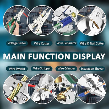 16-in-1 Multifunctional Wire Stripper Twister for Cutting and Pulling Wires,Cable Scissors,Voltage Tester Pliers, 12V to 250V Live,Null,Hot Wire Judgment AC DC, Audible and Flashing LED Alarms