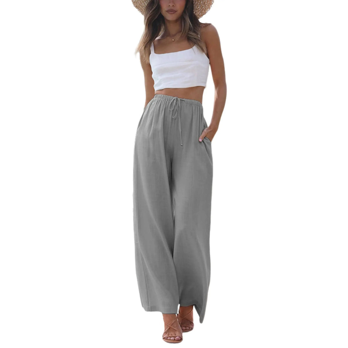 Tanming Viral 2026 Palazzo Pants for Women - Beach to Street Wide Leg + Pockets | Lightweight Summer Trousers Maxi Style Womenswear Chic Comfy Basic Minimalist Bottom