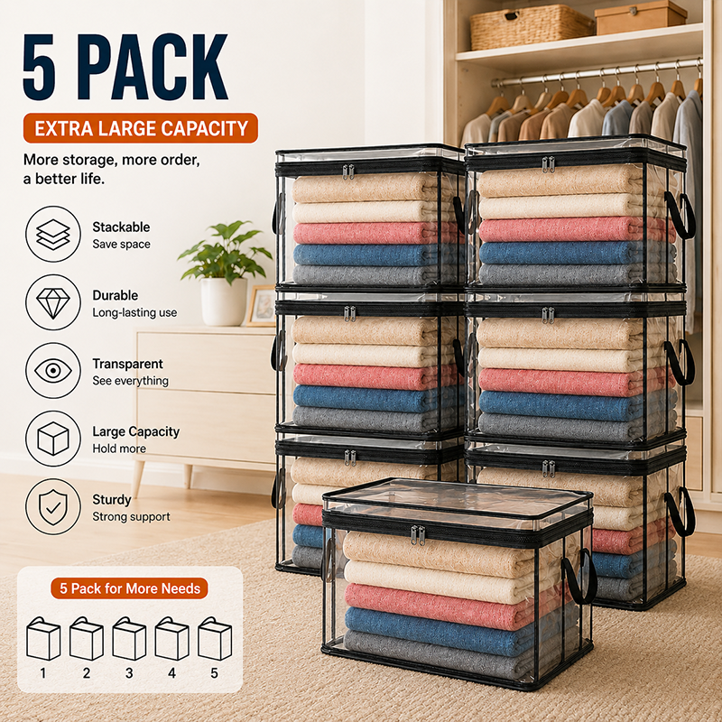 📦👕 Ultimate Moisture-Proof Storage Bags: Extra Large & Fully Transparent 📦