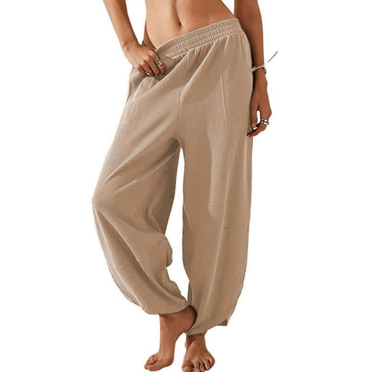 Women's Wideleg Baggy Palazzo Pants – Casual Elastic Waist, Flowing Comfort with Pockets