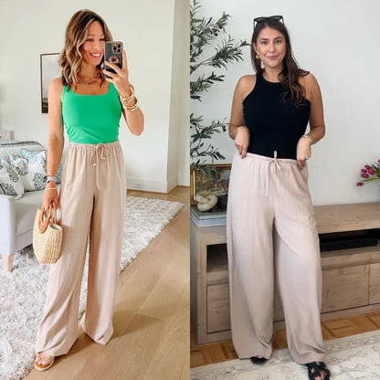 Tanming Viral 2026 Palazzo Pants for Women - Beach to Street Wide Leg + Pockets | Lightweight Summer Trousers Maxi Style Womenswear Chic Comfy Basic Minimalist Bottom