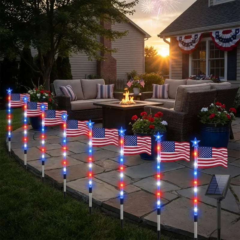 Outdoor solar American flag light, 6.5 ft x 3.28 ft, ultra-bright; suitable for Independence Day, National Day, and Memorial Day decorations; waterproof solar outdoor light.