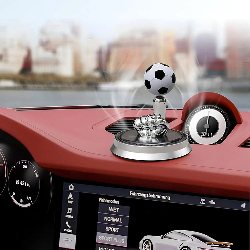 Solar Powered Rotating Soccer Ball Car Air Freshener – Essential Oil Diffuser for Football Fans
