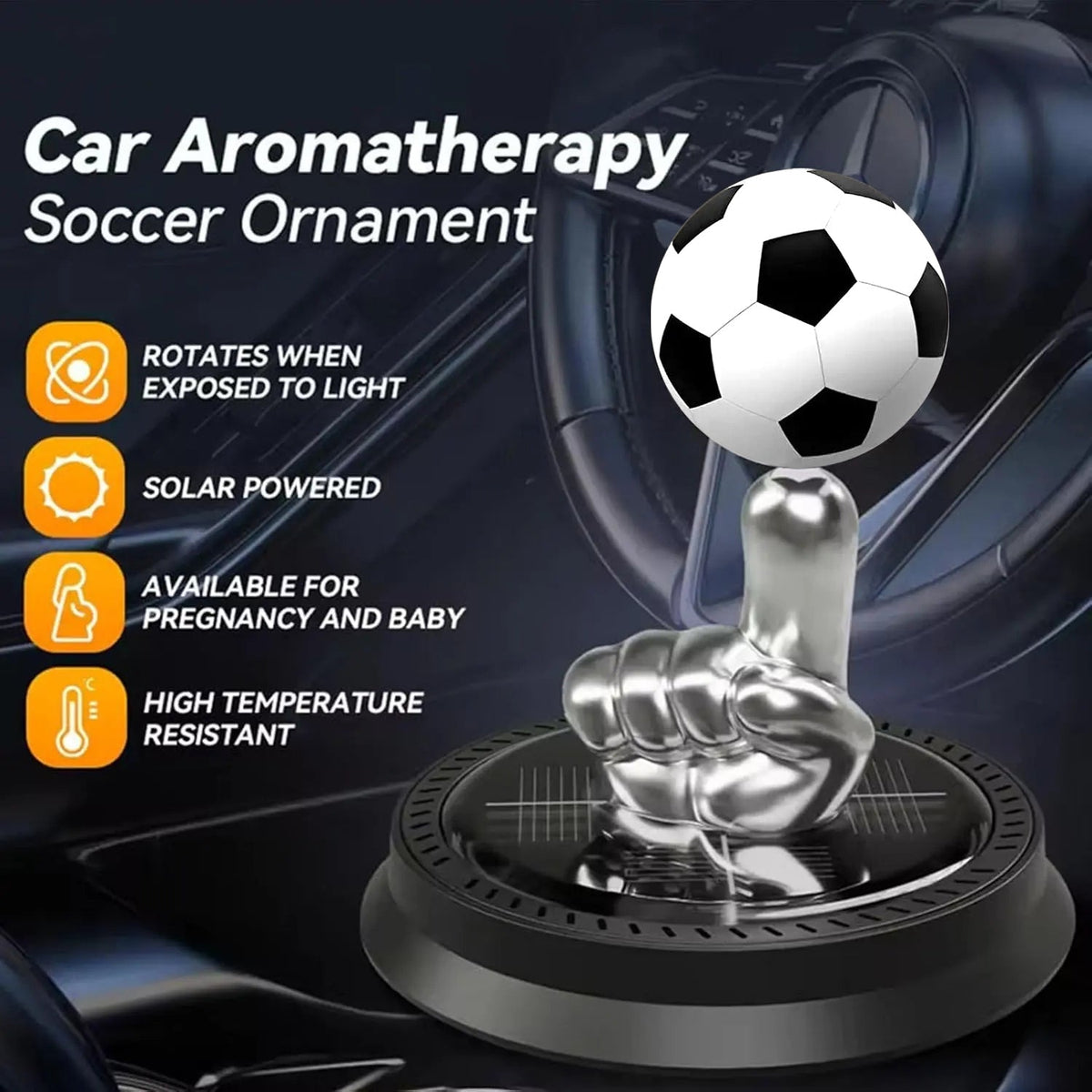 Solar Powered Rotating Soccer Ball Car Air Freshener – Essential Oil Diffuser for Football Fans