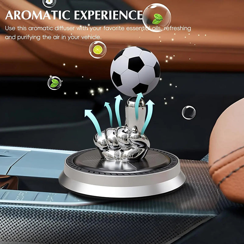 Solar Powered Rotating Soccer Ball Car Air Freshener – Essential Oil Diffuser for Football Fans