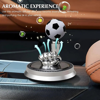Solar Powered Rotating Soccer Ball Car Air Freshener – Essential Oil Diffuser for Football Fans