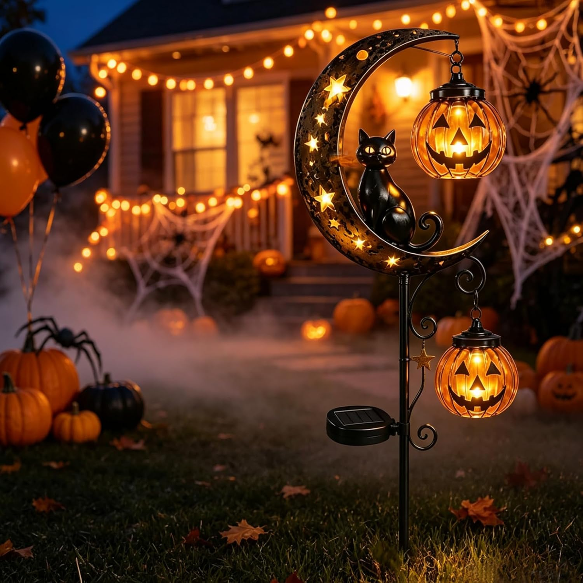 🔥50% Off Halloween Early Bird Special🧙‍♀️Black Cat, Pumpkin, and Moon Garden Stake Light
