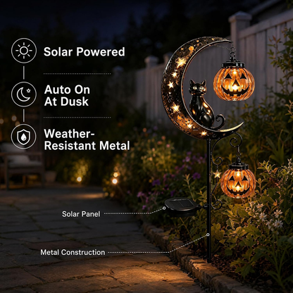 🔥50% Off Halloween Early Bird Special🧙‍♀️Black Cat, Pumpkin, and Moon Garden Stake Light