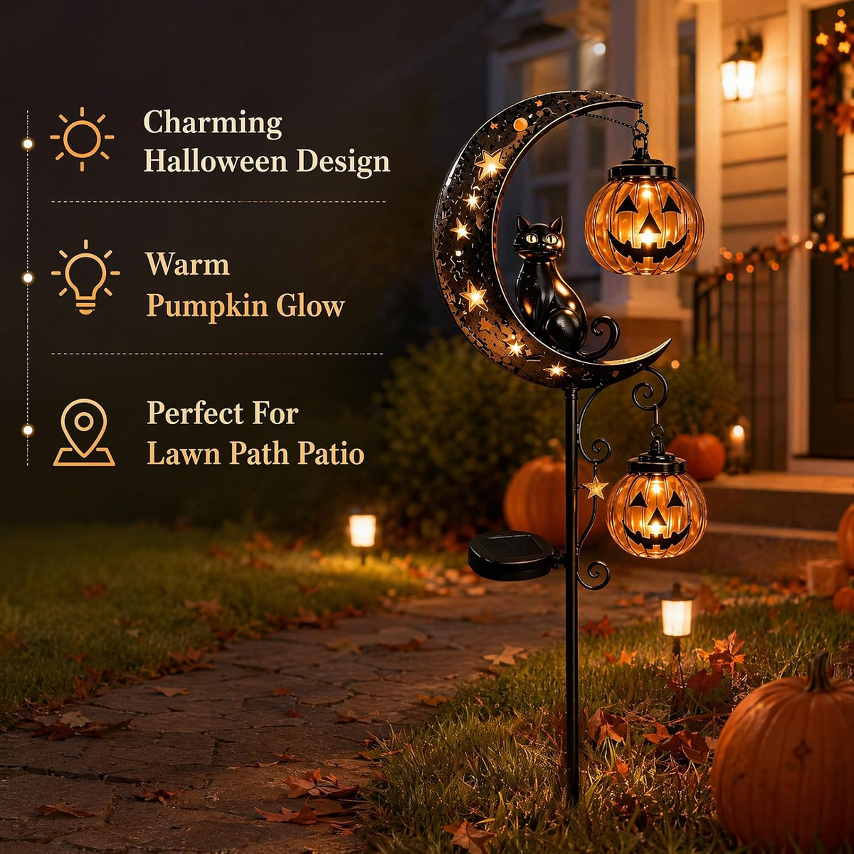 🔥50% Off Halloween Early Bird Special🧙‍♀️Black Cat, Pumpkin, and Moon Garden Stake Light