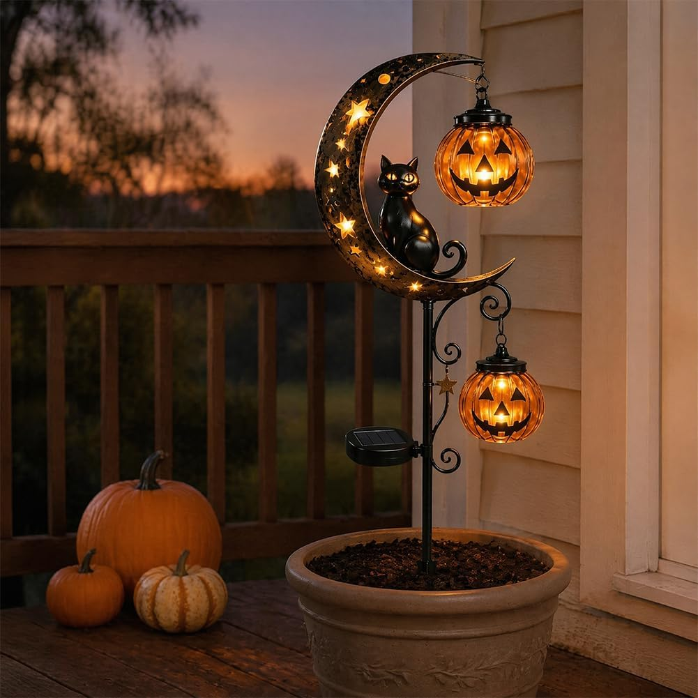 🔥50% Off Halloween Early Bird Special🧙‍♀️Black Cat, Pumpkin, and Moon Garden Stake Light
