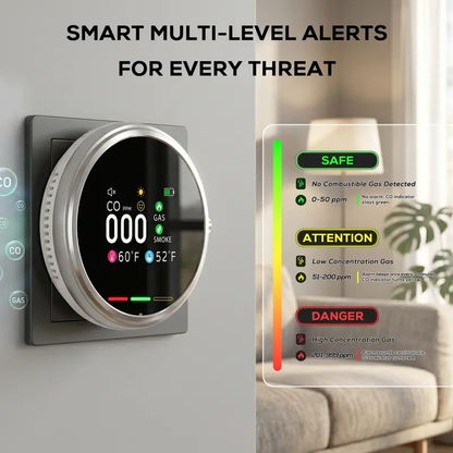 🚨Smart 6-in-1 Gas Detector – CO Smoke & Gas Leak Alarm With LCD Display
