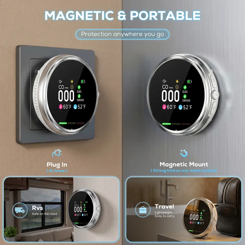 🚨Smart 6-in-1 Gas Detector – CO Smoke & Gas Leak Alarm With LCD Display