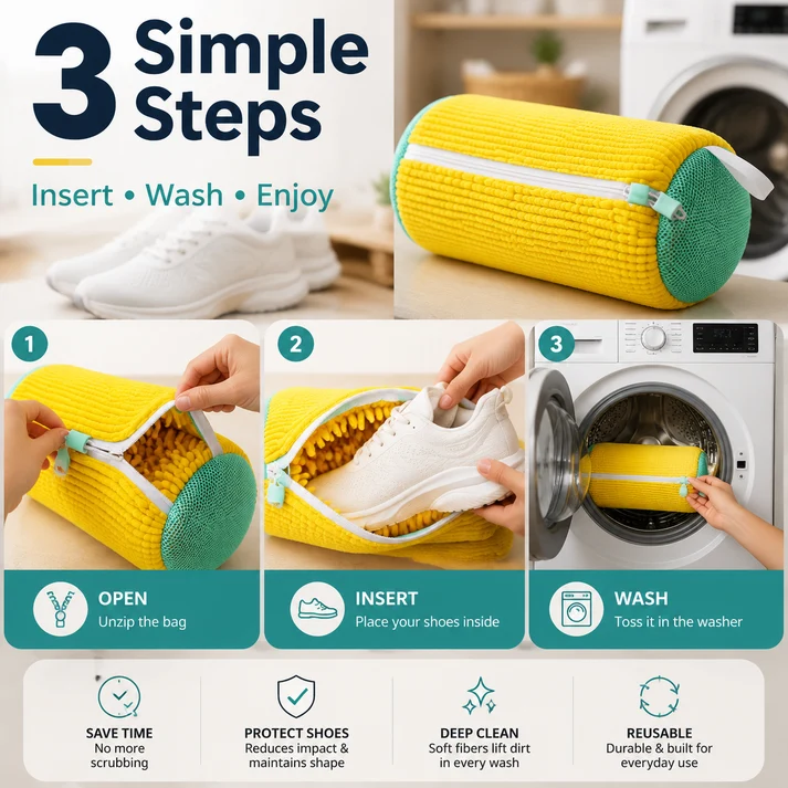 No-Scrub Sneaker Washing Bag with Padded Protection
