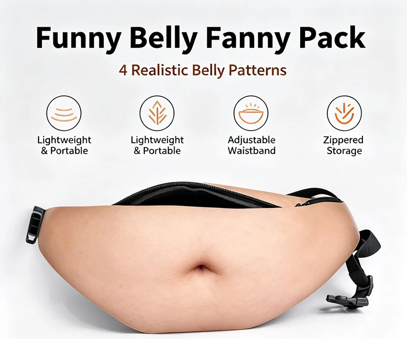 Funny Belly Fanny Pack – Realistic Fake Belly Waist Bag | Novelty Prank Gift
