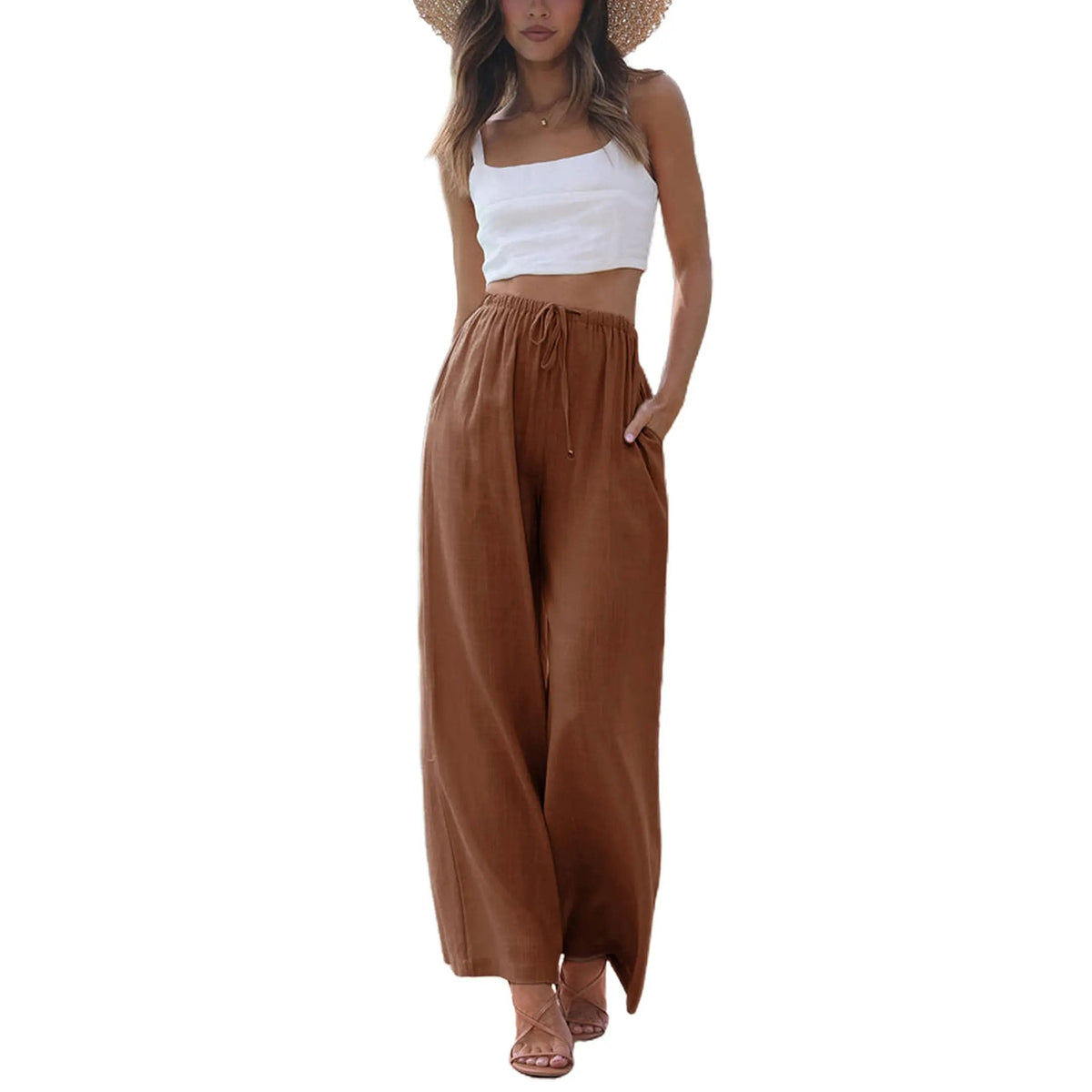 Tanming Viral 2026 Palazzo Pants for Women - Beach to Street Wide Leg + Pockets | Lightweight Summer Trousers Maxi Style Womenswear Chic Comfy Basic Minimalist Bottom
