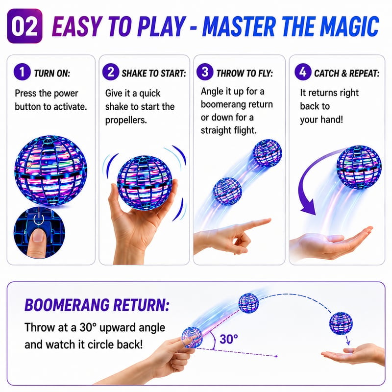 ✨Flyorb Magic Flying Ball Toy RGB Light Boomerang Spinner
