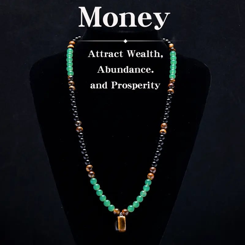 ✨ Money Attraction Necklace With GreenAventurine & Tiger Eye Pendant Crystal Stone