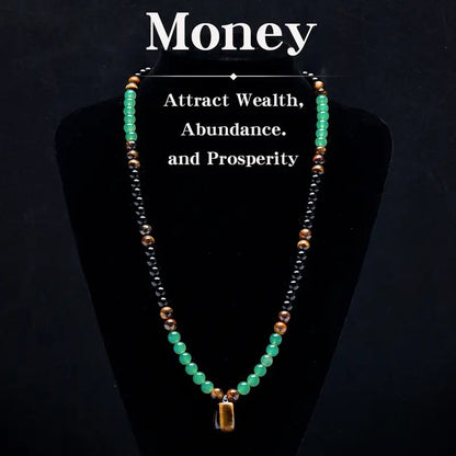 ✨ Money Attraction Necklace With GreenAventurine & Tiger Eye Pendant Crystal Stone