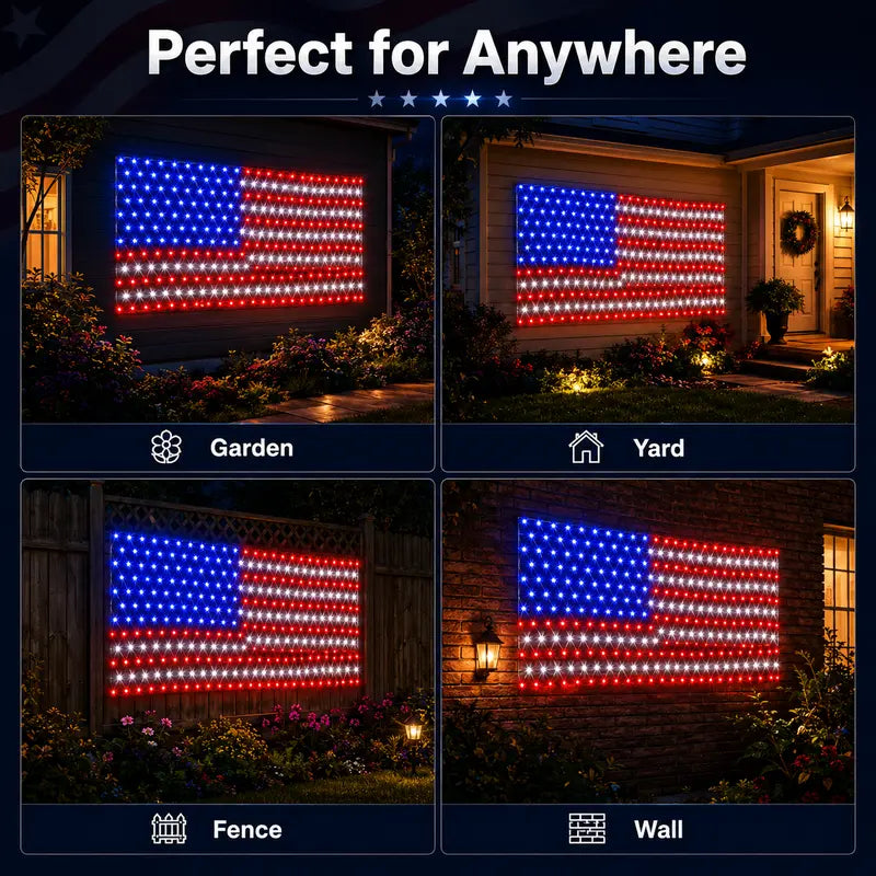 Outdoor solar American flag light, 6.5 ft x 3.28 ft, ultra-bright; suitable for Independence Day, National Day, and Memorial Day decorations; waterproof solar outdoor light.
