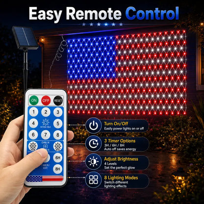 Outdoor solar American flag light, 6.5 ft x 3.28 ft, ultra-bright; suitable for Independence Day, National Day, and Memorial Day decorations; waterproof solar outdoor light.