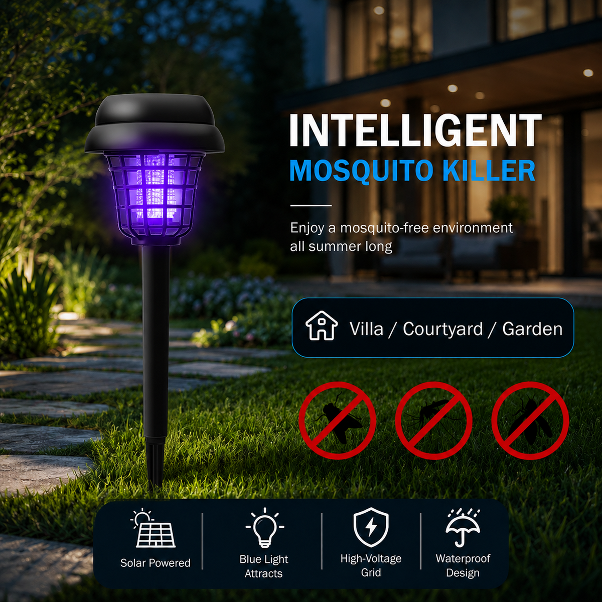 🦟❌Solar-Powered Mosquito Killer Lamp-Outdoor Solar LED Mosquito Killer Garden Lamp
