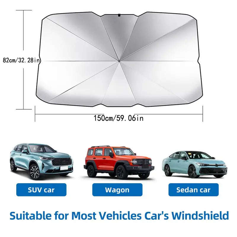 Car Windshield Sun Shade Umbrella - Foldable Car Umbrella Sunshade Cover UV Block Car Front Window (Heat Insulation Protection) for Auto Windshield Covers Most Cars