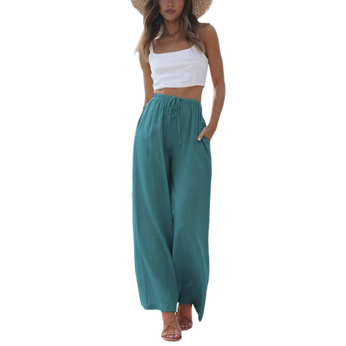 Tanming Viral 2026 Palazzo Pants for Women - Beach to Street Wide Leg + Pockets | Lightweight Summer Trousers Maxi Style Womenswear Chic Comfy Basic Minimalist Bottom