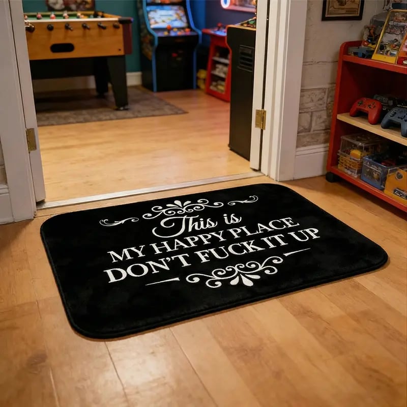 🔥Funny “This Is My Happy Place Don’t F*ck It Up” Flannel Doormat🤣