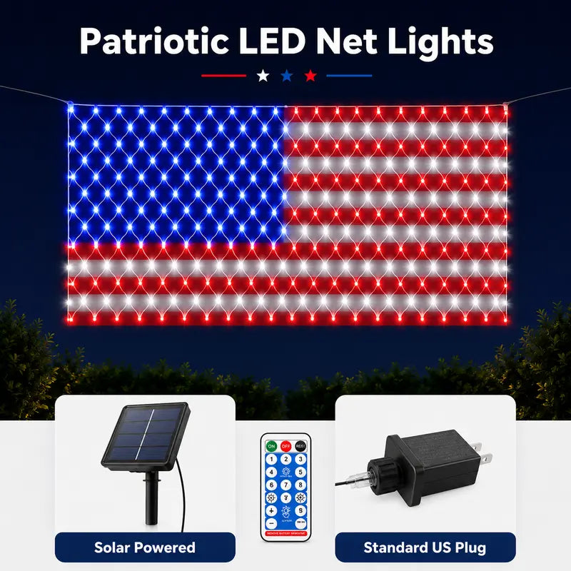 Outdoor solar American flag light, 6.5 ft x 3.28 ft, ultra-bright; suitable for Independence Day, National Day, and Memorial Day decorations; waterproof solar outdoor light.