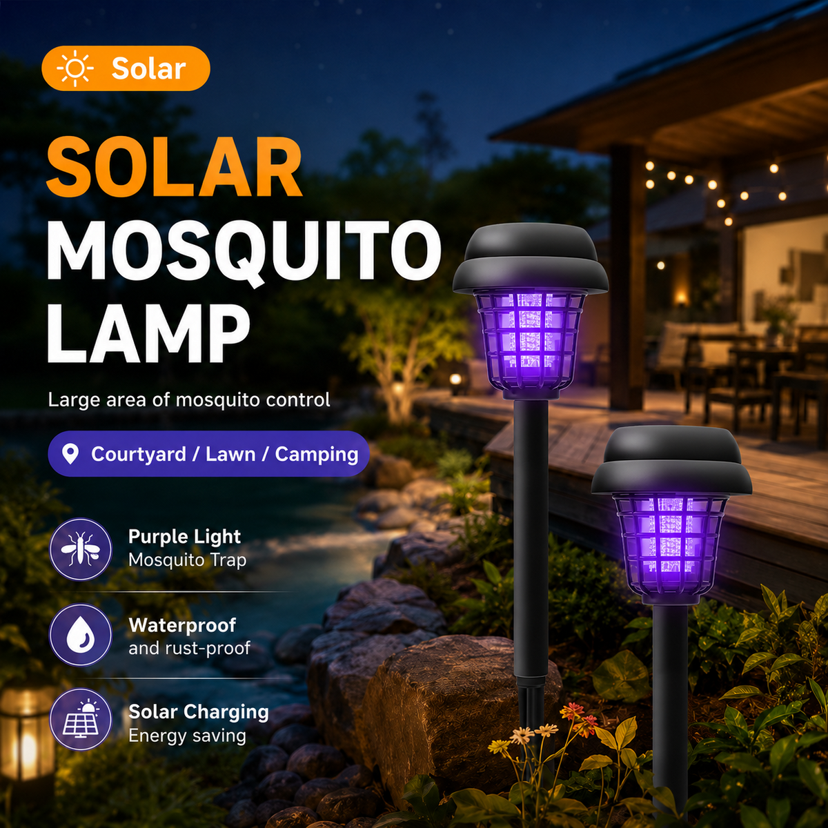 🦟❌Solar-Powered Mosquito Killer Lamp-Outdoor Solar LED Mosquito Killer Garden Lamp