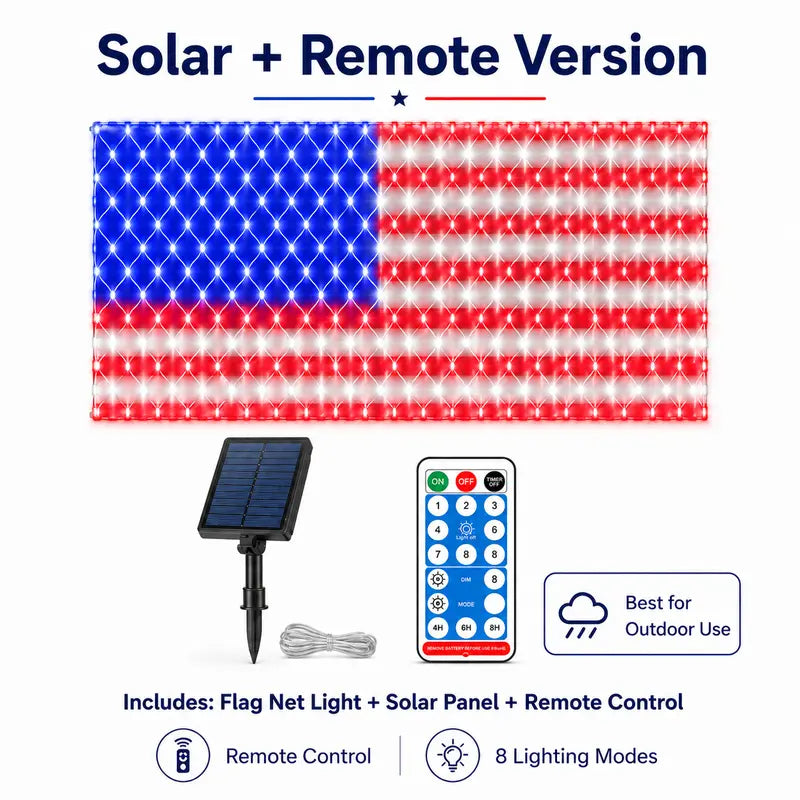 Outdoor solar American flag light, 6.5 ft x 3.28 ft, ultra-bright; suitable for Independence Day, National Day, and Memorial Day decorations; waterproof solar outdoor light.