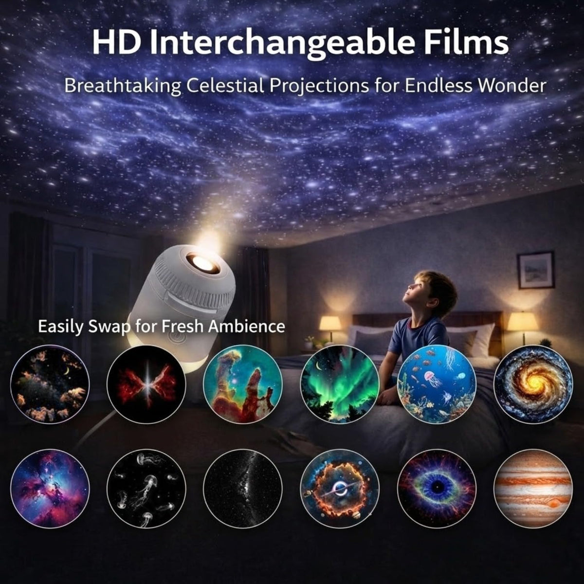 ✨ Galaxy night light with color-changing & 360° Adjustable Gooseneck