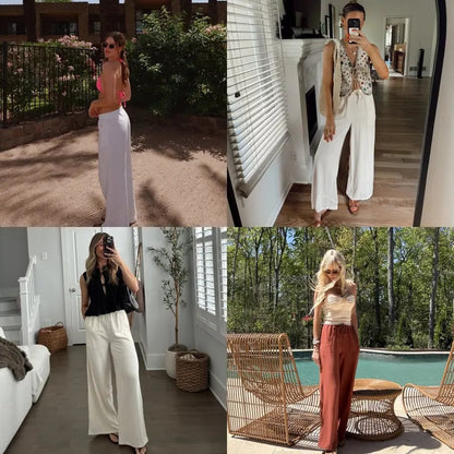 Tanming Viral 2026 Palazzo Pants for Women - Beach to Street Wide Leg + Pockets | Lightweight Summer Trousers Maxi Style Womenswear Chic Comfy Basic Minimalist Bottom