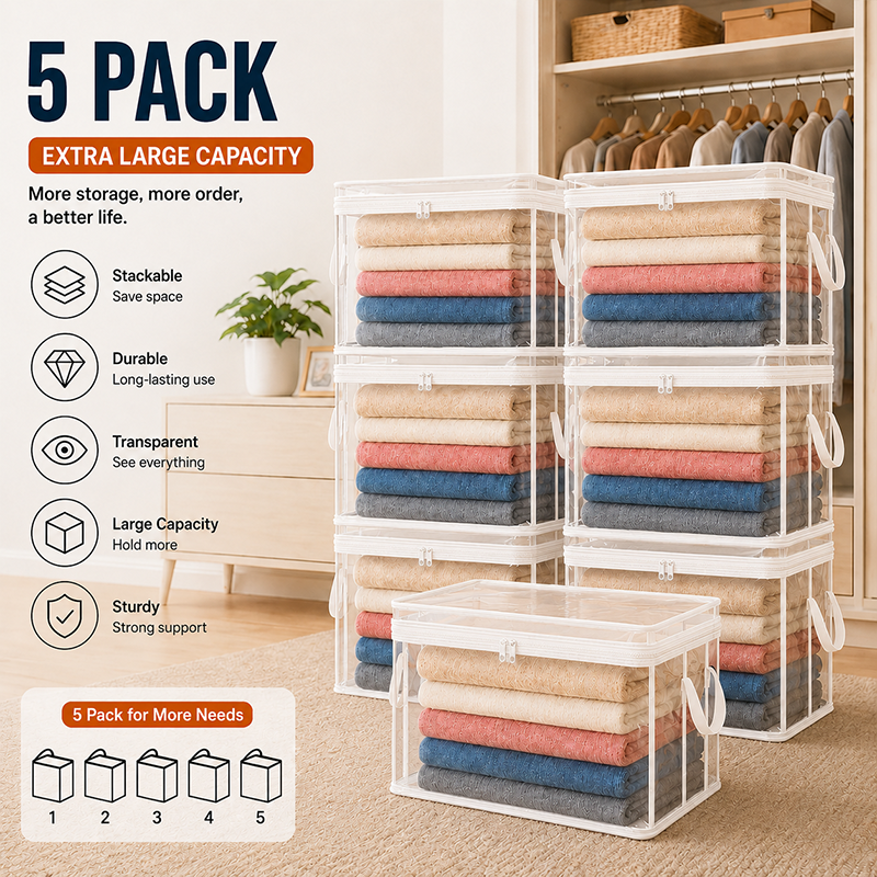 📦👕 Ultimate Moisture-Proof Storage Bags: Extra Large & Fully Transparent 📦