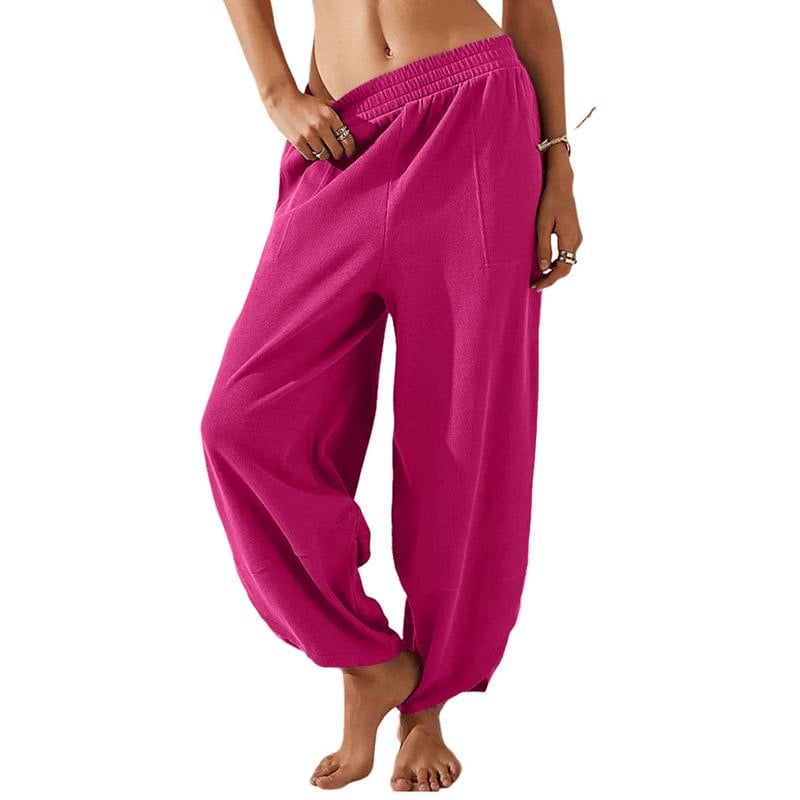Women's Wideleg Baggy Palazzo Pants – Casual Elastic Waist, Flowing Comfort with Pockets