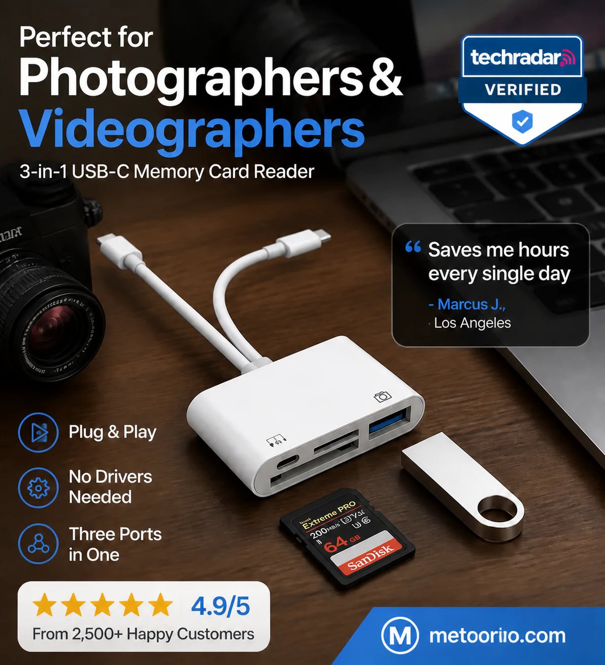3-in-1 USB-C Memory Card Reader