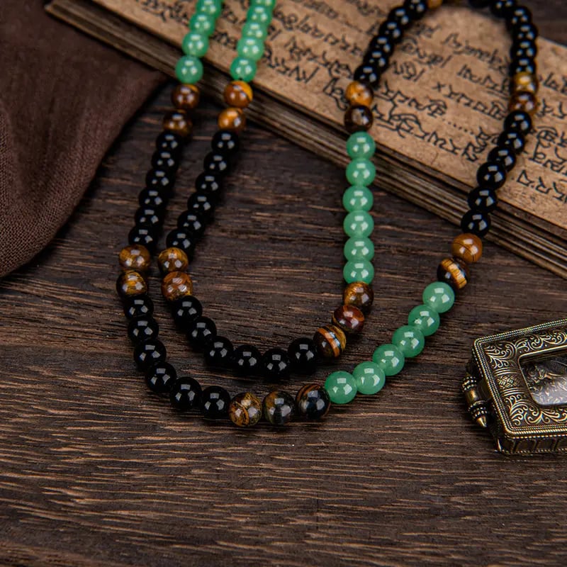 ✨ Money Attraction Necklace With GreenAventurine & Tiger Eye Pendant Crystal Stone