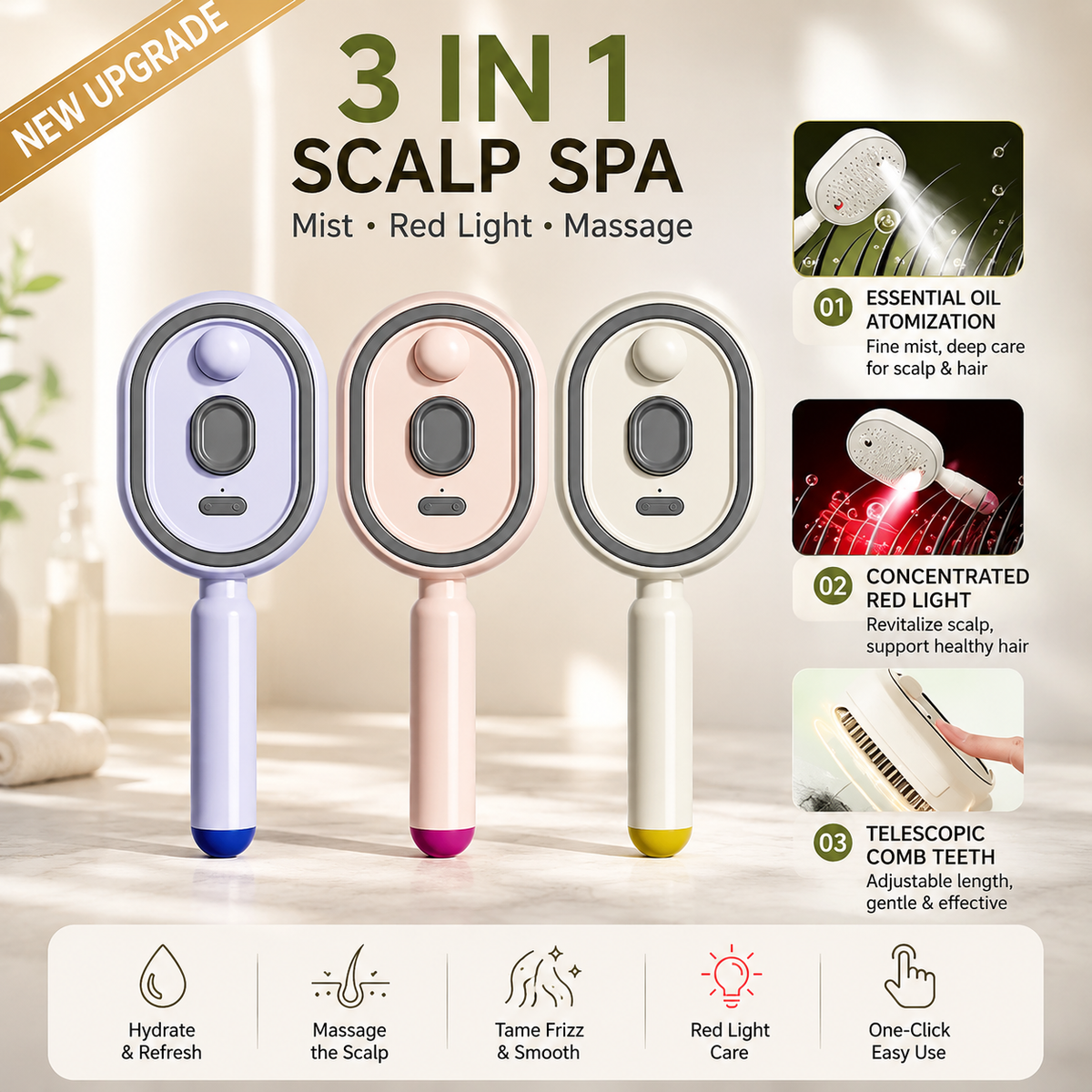 3-in-1 Electric Spray Air Cushion Massage Comb
