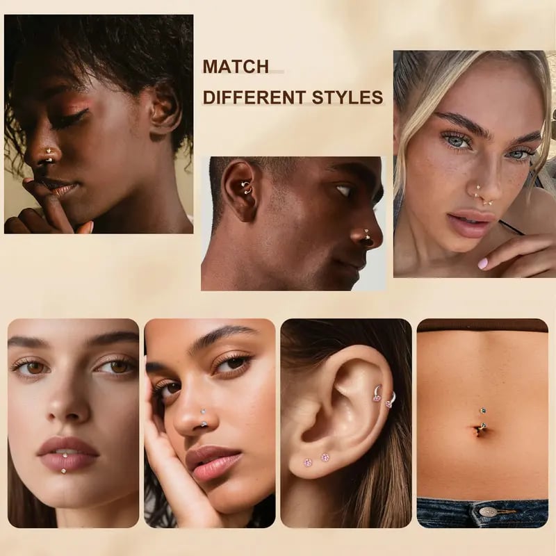 18G Titanium Steel Nose Rings Set