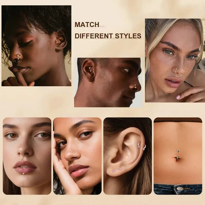 18G Titanium Steel Nose Rings Set