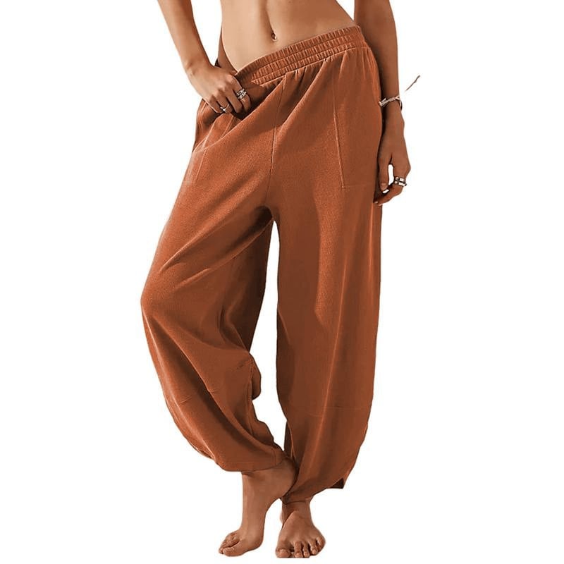 Women's Wideleg Baggy Palazzo Pants – Casual Elastic Waist, Flowing Comfort with Pockets