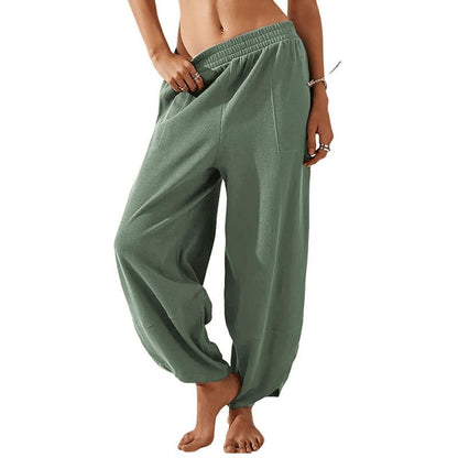 Women's Wideleg Baggy Palazzo Pants – Casual Elastic Waist, Flowing Comfort with Pockets