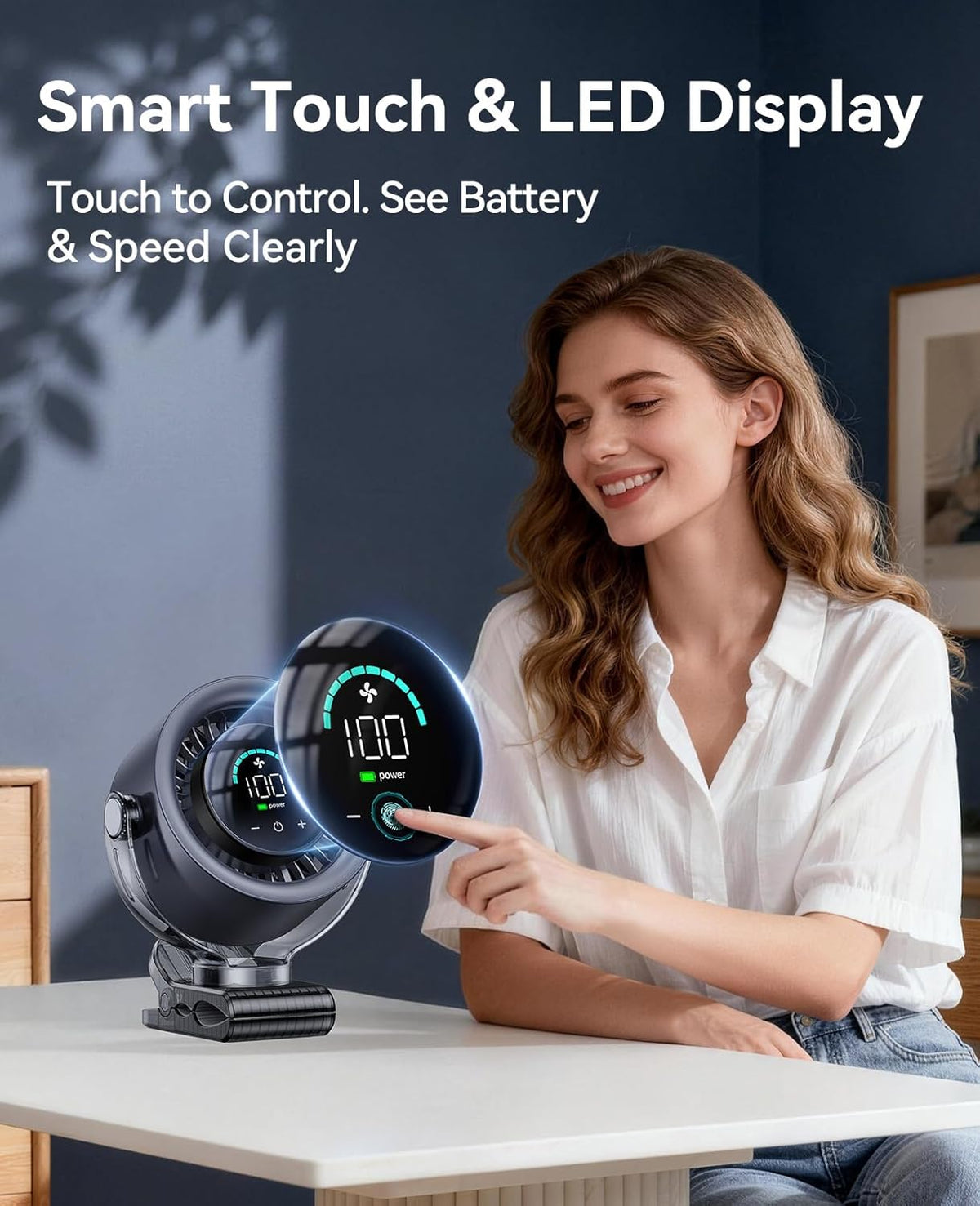 Rechargeable Portable Clip on Fan-100-Speed Touch Control