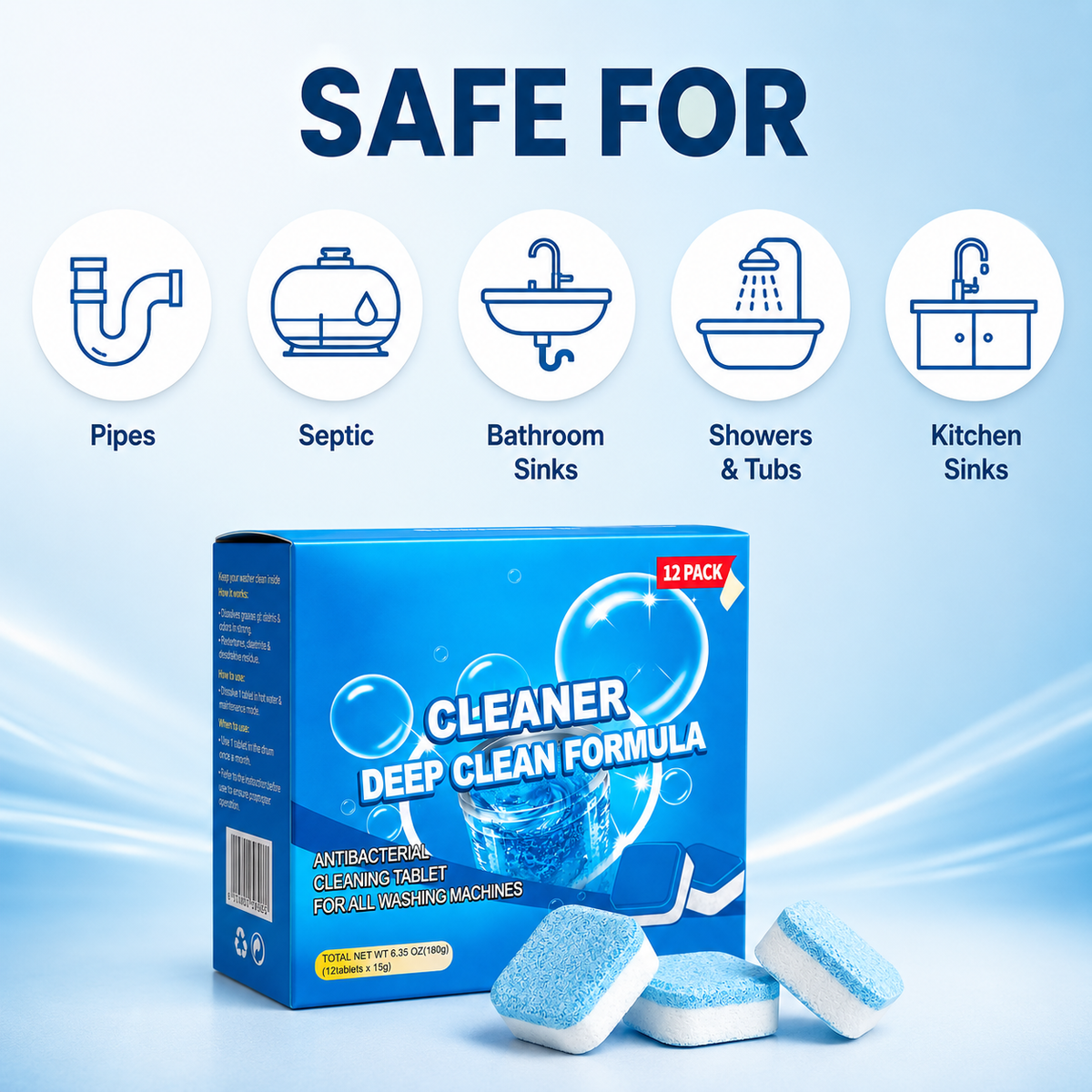50% OFF💥Drain Cleaner Tablets, 12 tablets | Fast-acting in 30 minutes | Suitable for drains throughout the house