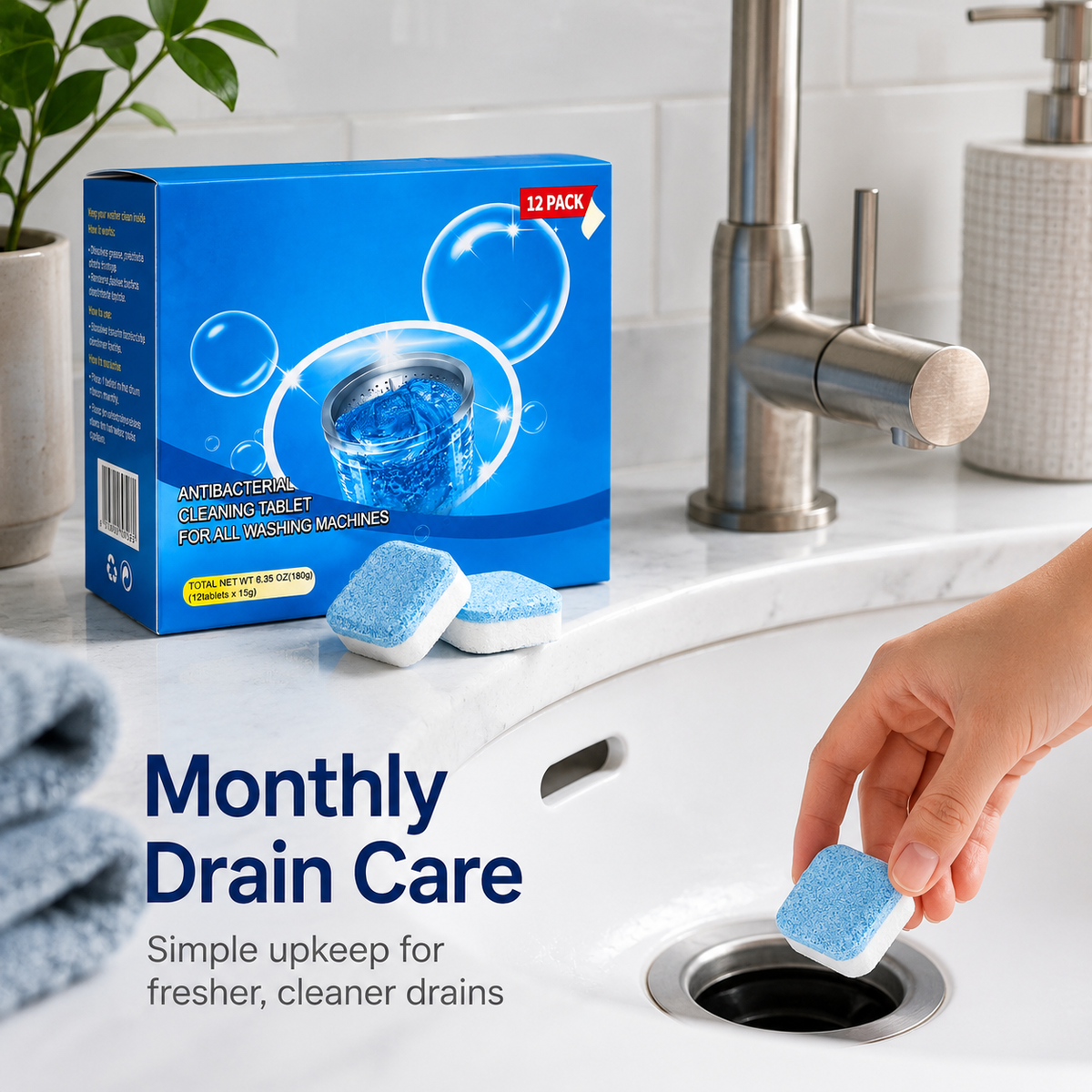 50% OFF💥Drain Cleaner Tablets, 12 tablets | Fast-acting in 30 minutes | Suitable for drains throughout the house