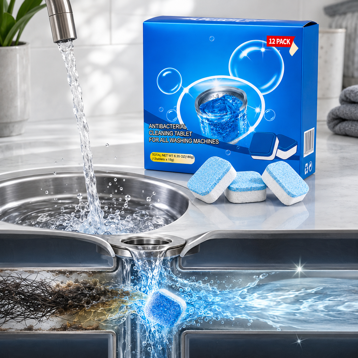 50% OFF💥Drain Cleaner Tablets, 12 tablets | Fast-acting in 30 minutes | Suitable for drains throughout the house