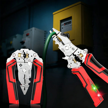 16-in-1 Multifunctional Wire Stripper Twister for Cutting and Pulling Wires,Cable Scissors,Voltage Tester Pliers, 12V to 250V Live,Null,Hot Wire Judgment AC DC, Audible and Flashing LED Alarms
