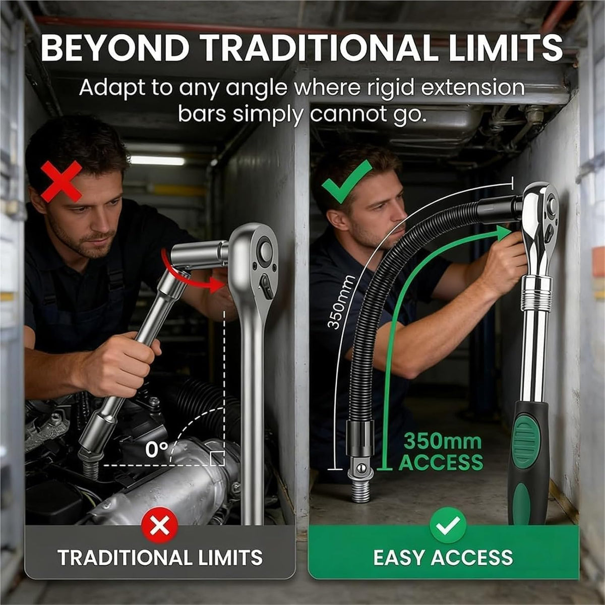 🛠️ 2026 1/2 Flexible Shaft Extension Extender Torque Socket - 🔧Bend, Twist, Conquer Tight Spaces