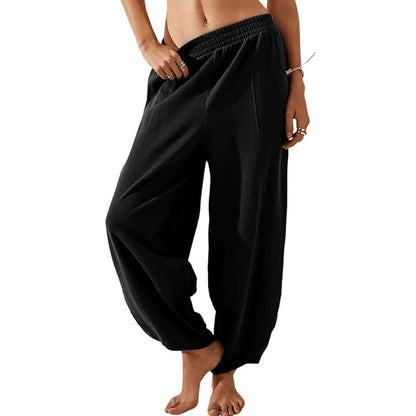 Women's Wideleg Baggy Palazzo Pants – Casual Elastic Waist, Flowing Comfort with Pockets