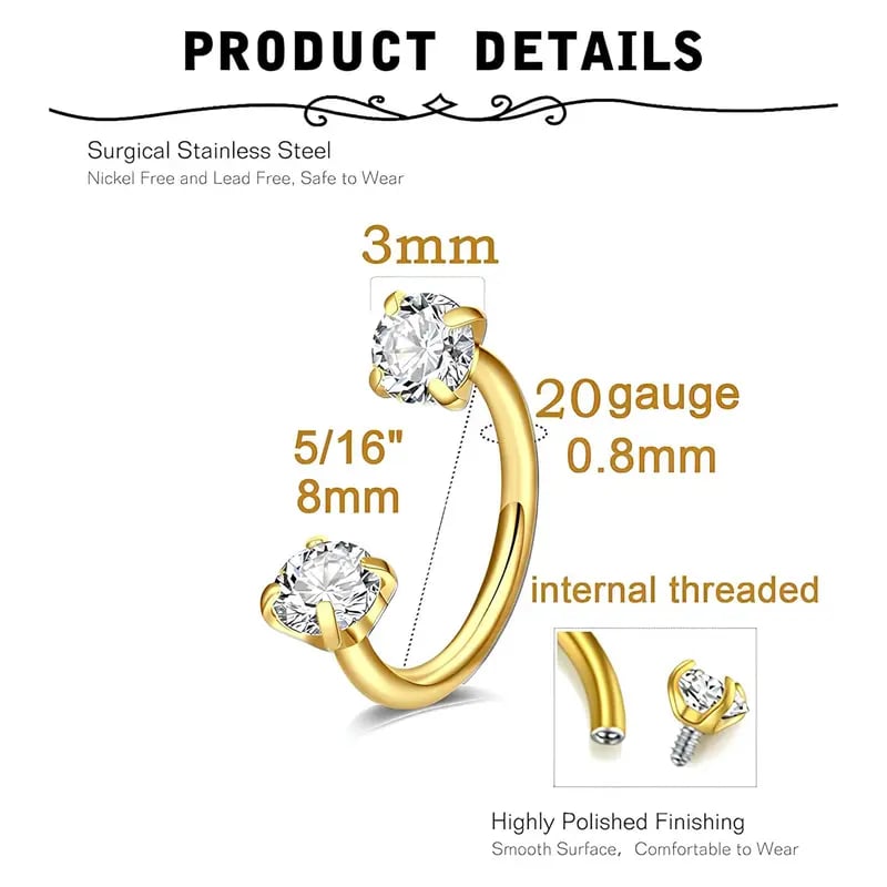 18G Titanium Steel Nose Rings Set